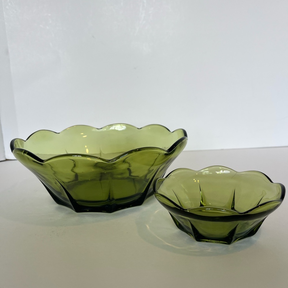 Swedish Modern Avocado Green Glass Chip and Dip Set